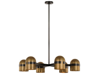 Visual Comfort Modern Octavia 6-Light LED Chandelier in Blackened Bronze and Bright Worn Brass