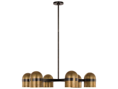 Visual Comfort Modern Octavia 6-Light LED Chandelier in Blackened Bronze and Bright Worn Brass