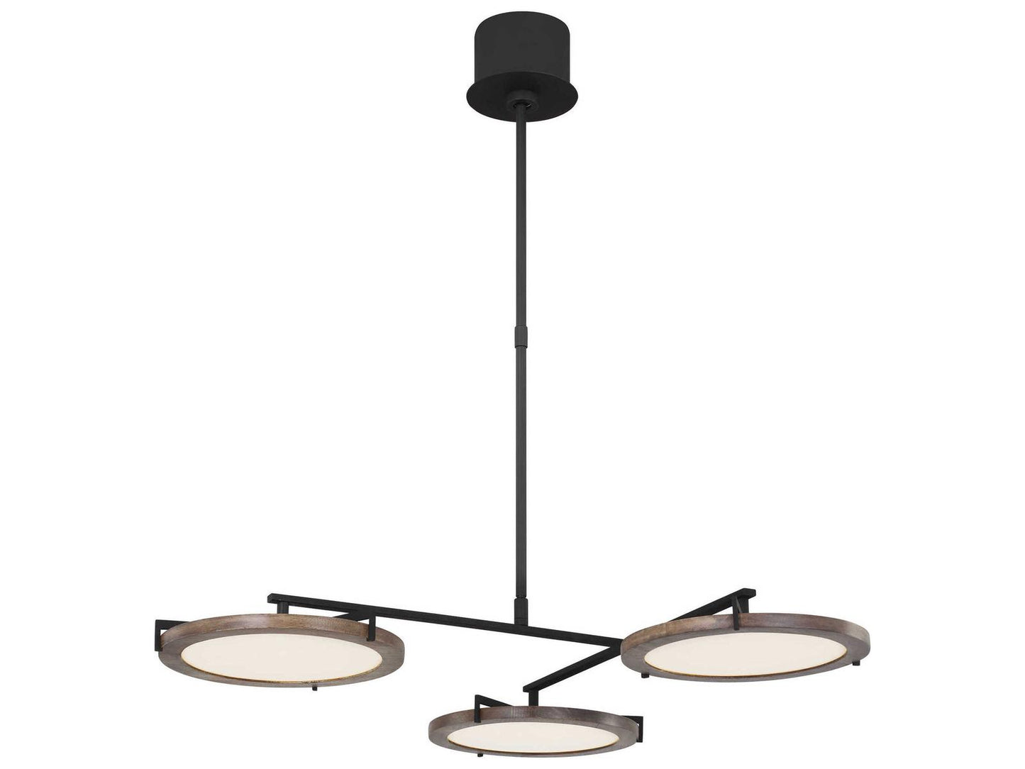 Visual Comfort Modern Shuffle Medium LED Chandelier in Nightshade Black with Weathered Oak