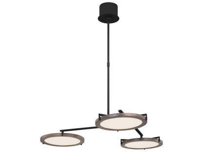 Visual Comfort Modern Shuffle Medium LED Chandelier in Nightshade Black with Weathered Oak