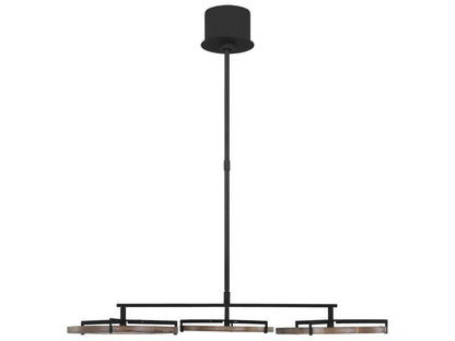 Visual Comfort Modern Shuffle Medium LED Chandelier in Nightshade Black with Weathered Oak