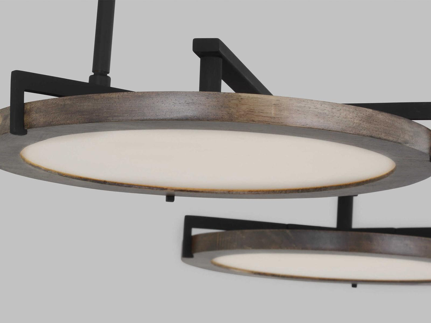 Visual Comfort Modern Shuffle Medium LED Chandelier in Nightshade Black with Weathered Oak