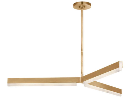 Visual Comfort Modern Linea 3-Light Linear Chandelier in Hand Rubbed Antique Brass and Alabaster