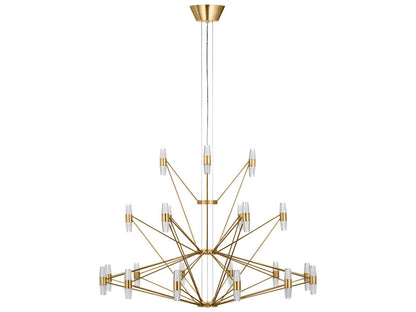 Visual Comfort Modern Lassell 42-Light LED Chandelier in Natural Brass with Crystal