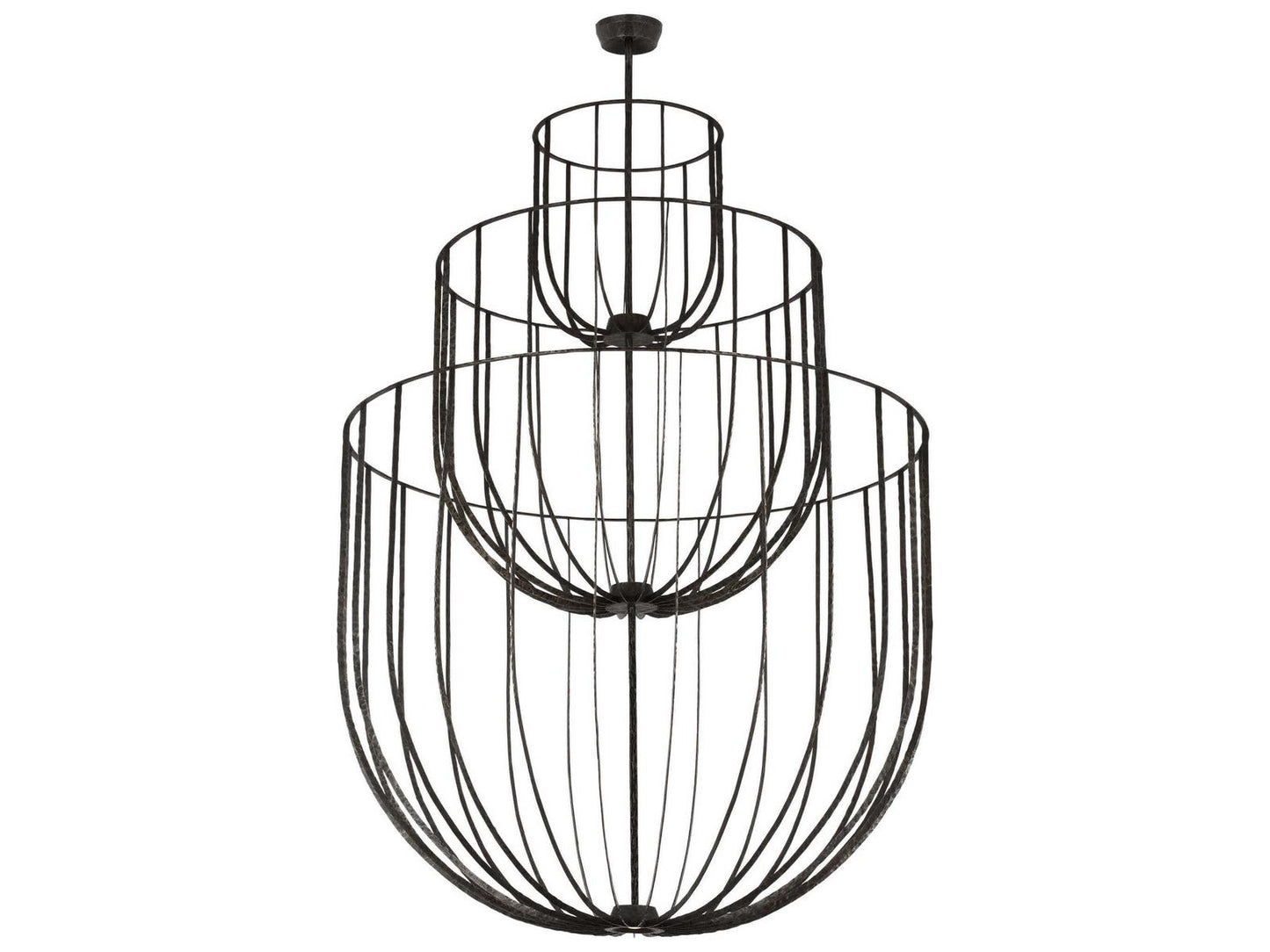 Visual Comfort Modern 4-Light Sanchi Three-Tier Chandelier in Aged Iron