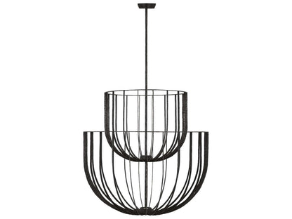 Visual Comfort Modern Sanchi Large Two-Tier LED Chandelier in Aged Iron