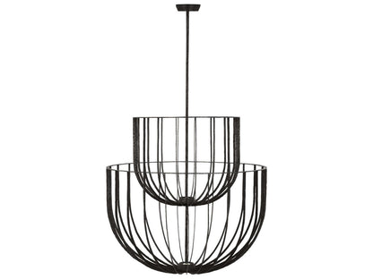 Visual Comfort Modern Sanchi Large Two-Tier LED Chandelier in Aged Iron
