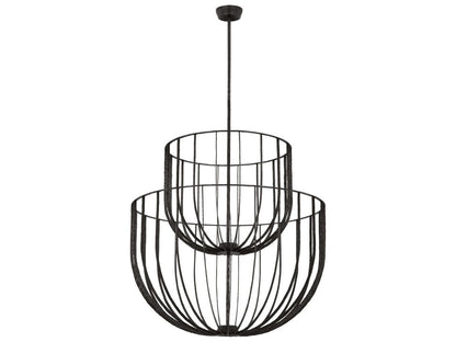 Visual Comfort Modern Sanchi Large Two-Tier LED Chandelier in Aged Iron