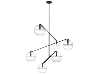 Visual Comfort Modern Lowing 6-Light Chandelier Blackened Forged with Clear Glass