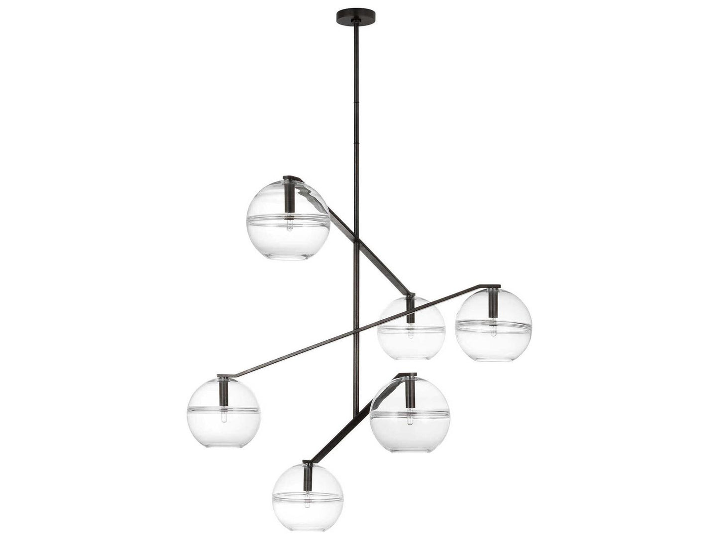 Visual Comfort Modern Lowing 6-Light Chandelier Blackened Forged with Clear Glass