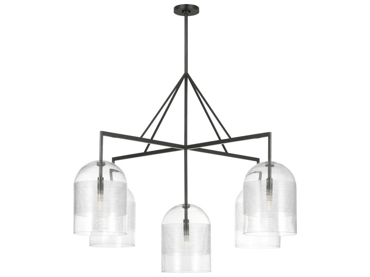 Visual Comfort Modern Leano 5-Light Chandelier in Bronze with Ribbed Glass