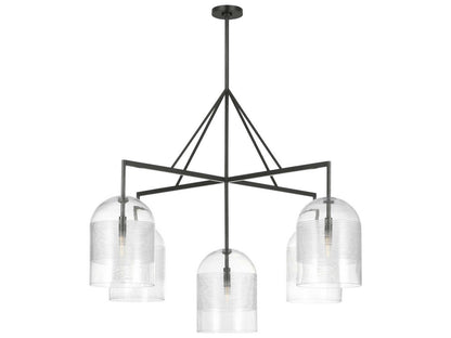 Visual Comfort Modern Leano 5-Light Chandelier in Bronze with Ribbed Glass