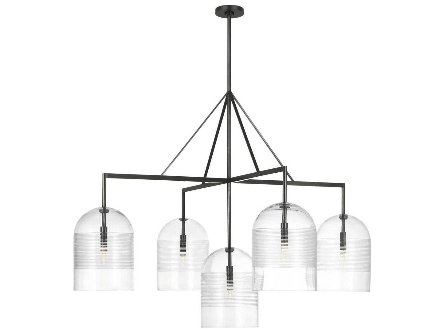 Visual Comfort Modern Leano 5-Light Chandelier in Bronze with Ribbed Glass