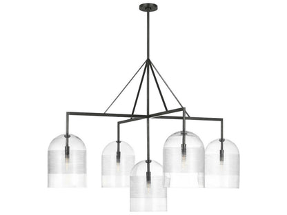 Visual Comfort Modern Leano 5-Light Chandelier in Bronze with Ribbed Glass