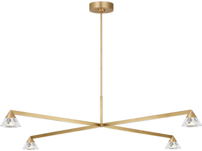 Visual Comfort Modern 4-Light Midrand LED Linear Chandelier in Hand-Rubbed Antique Brass