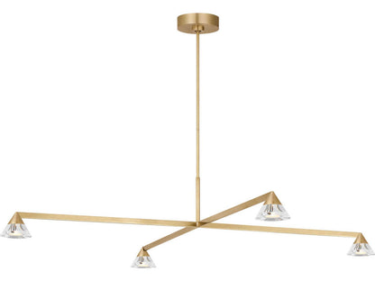 Visual Comfort Modern 4-Light Midrand LED Linear Chandelier in Hand-Rubbed Antique Brass