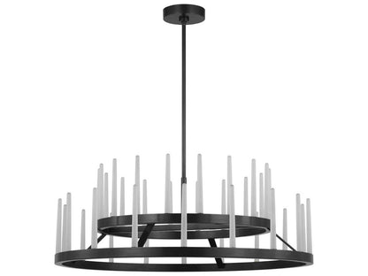 Visual Comfort Modern Sagrada 36-Inch 36-Light Two-Tier Chandelier in Bronze with Etched Crystal