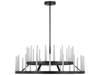 Visual Comfort Modern Sagrada 36-Inch 36-Light Two-Tier Chandelier in Bronze with Etched Crystal
