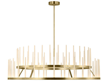 Visual Comfort Modern Sagrada 60-Inch 64-Light Two-Tier Chandelier in Hand-Rubbed Antique Brass