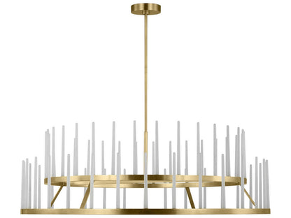 Visual Comfort Modern Sagrada 60-Inch 64-Light Two-Tier Chandelier in Hand-Rubbed Antique Brass
