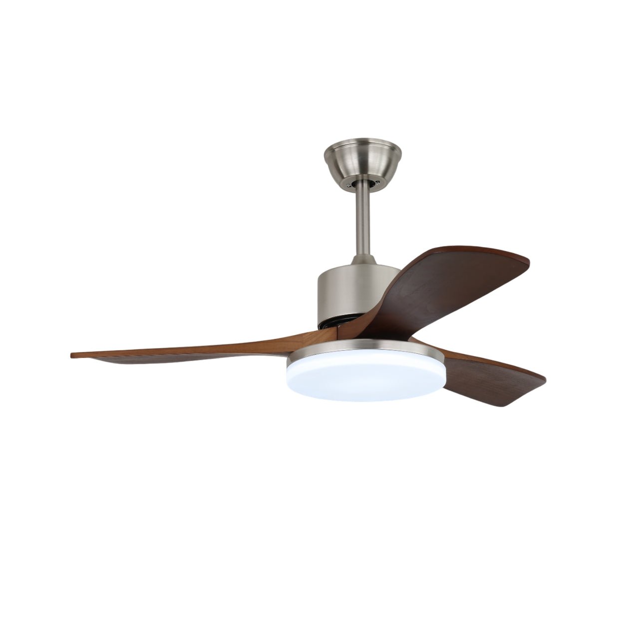Vega Ceiling Fan Light ∅ 42″ x H 11″ (Wooden blades) / Nickel & Walnut Wood / Three-color Changing Light 1001 Ceiling