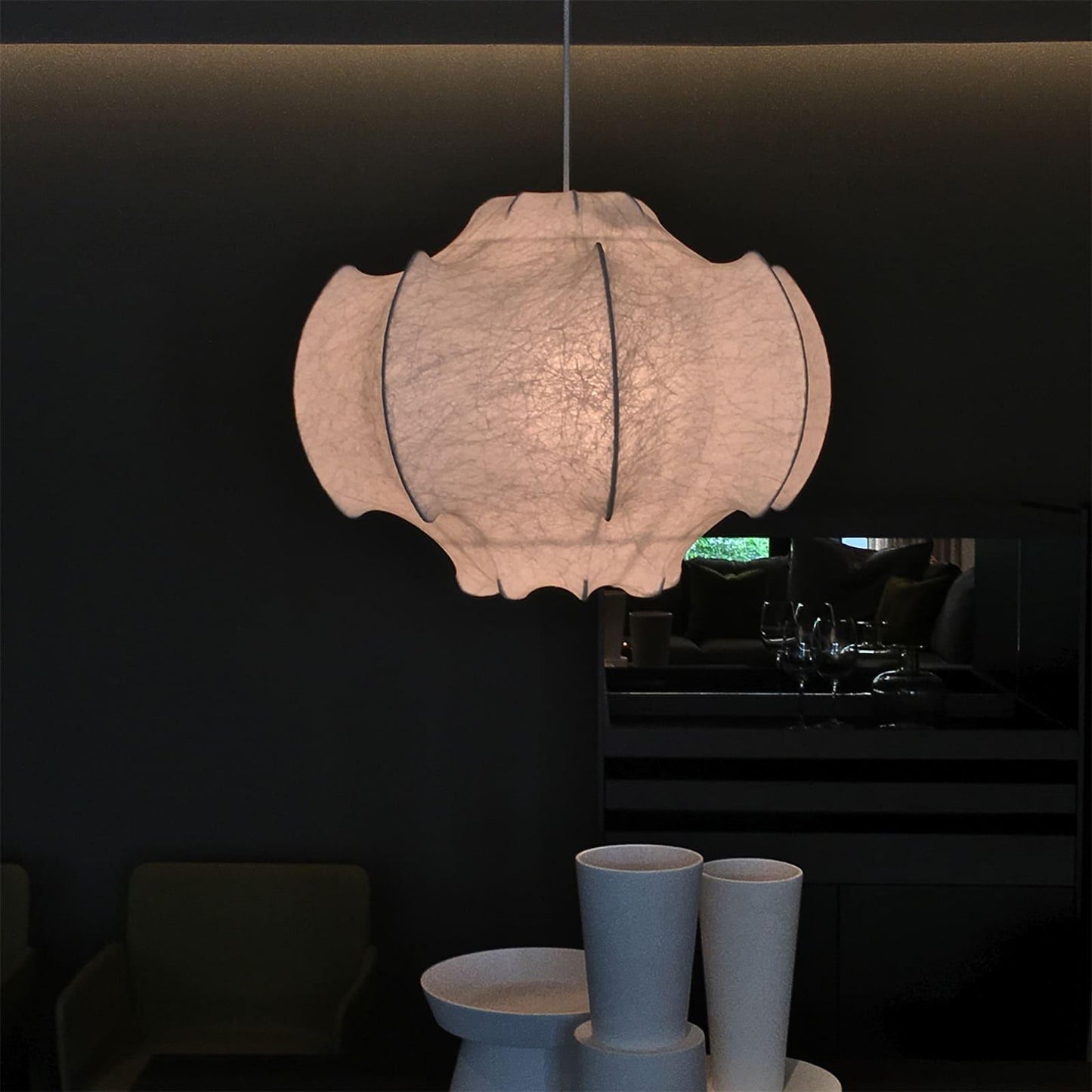 Veil Cocoon Pendant Lamp ∅ 26.8″ x H 19.3″ / Dia 68cm x H 49cm / White Pendant light