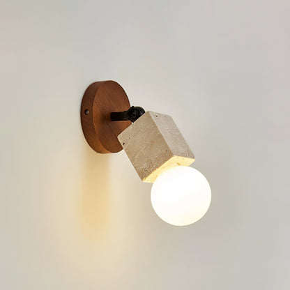 Versa Stone Adjustable Wall Light Model B: ∅ 3.9″ x H 9.4″ / Walnut Color & Yellow Travertine Wall lamp