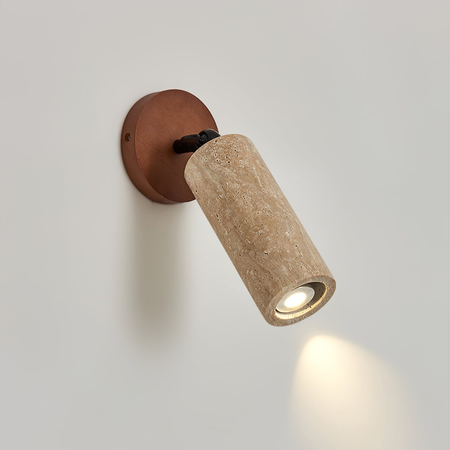 Versa Stone Adjustable Wall Light Model A: ∅ 3.9″ x H 9.4″ / Walnut Color & Yellow Travertine Wall lamp