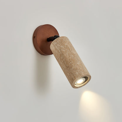 Versa Stone Adjustable Wall Light Model A: ∅ 3.9″ x H 9.4″ / Walnut Color & Yellow Travertine Wall lamp