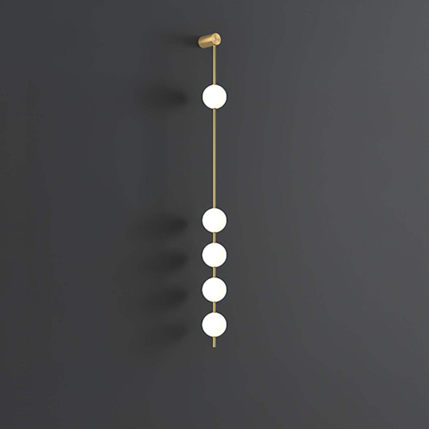 Vertical Balls Wall Lamp 5 Lamps: ∅ 4.7″ x H 62.2″ / Dia 12cm x H 158cm / Brass & Plastic ball / Warm White Wall lamp