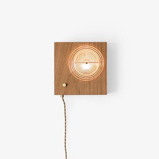 Vintage Camera Wall Lamp W 23cm x H 23cm / W 9.1″ x H 9.1″ / Cherry Wood Color & Opaque Striped Glass / US Plug Wall