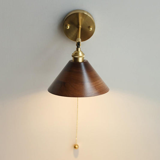 Vintage Wood Wall Sconces Model B Size: ∅ 7.1″ x H 5.5″ / Dia 18cm x H 14cm / Brass + Black Walnut Wood Wall lamp