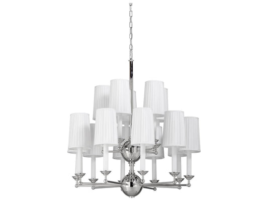 Wildwood Matthew Frederick 15-Light Polished Nickel Off White Silkette Candelabra Cylinder Chandelier