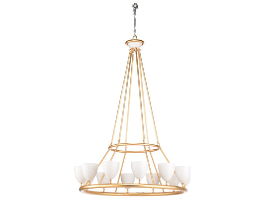 Wildwood Marilyn 12-Light Chandelier with White Ceramic Shades in Antique Gold Leaf