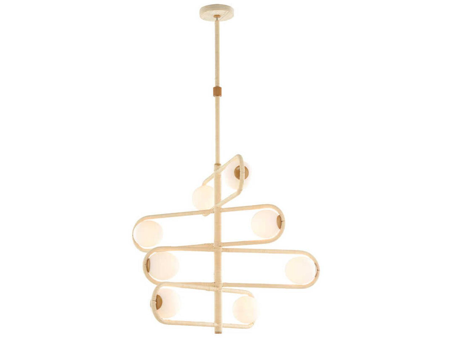 Wildwood Sol 8-Light 4-Tier Chandelier with Hand-Wrapped Rattan and Milk Glass