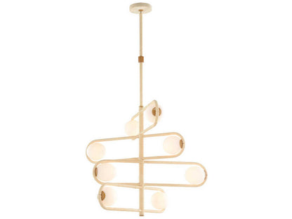 Wildwood Sol 8-Light 4-Tier Chandelier with Hand-Wrapped Rattan and Milk Glass