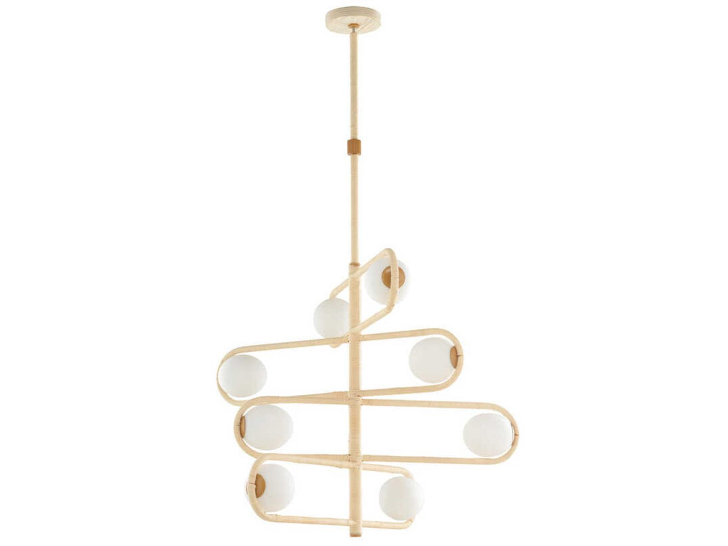 Wildwood Sol 8-Light 4-Tier Chandelier with Hand-Wrapped Rattan and Milk Glass