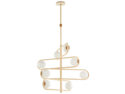 Wildwood Sol 8-Light 4-Tier Chandelier with Hand-Wrapped Rattan and Milk Glass