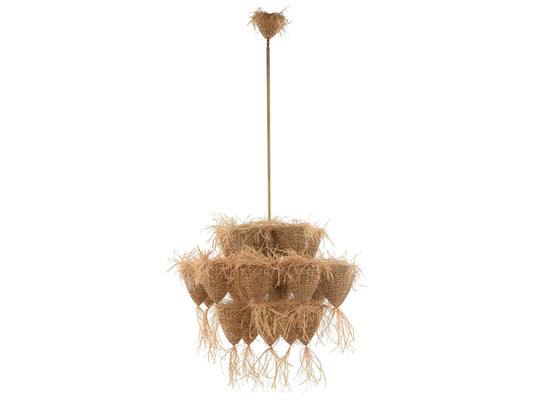 Wildwood Valeria 18-Light Organic Pendant Chandelier in Natural Rattan and Antique Brass