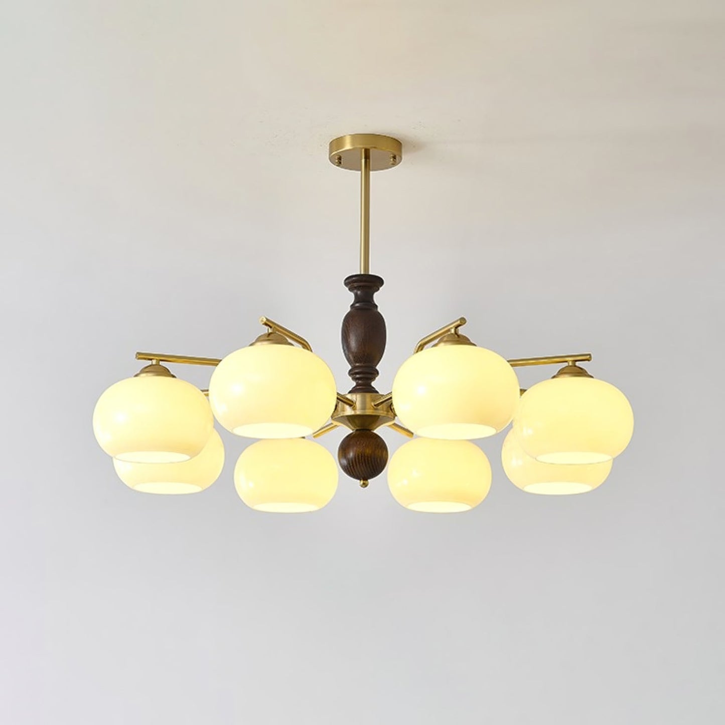 Walnut Beige Orb Chandelier 8 heads ∅ 35.4″ x H 13.8″ / Beige & Walnut Color Chandelier