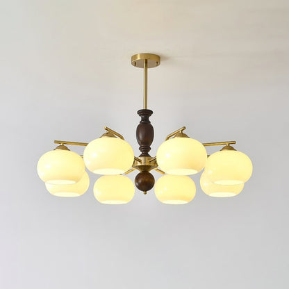 Walnut Beige Orb Chandelier 8 heads ∅ 35.4″ x H 13.8″ / Beige & Walnut Color Chandelier