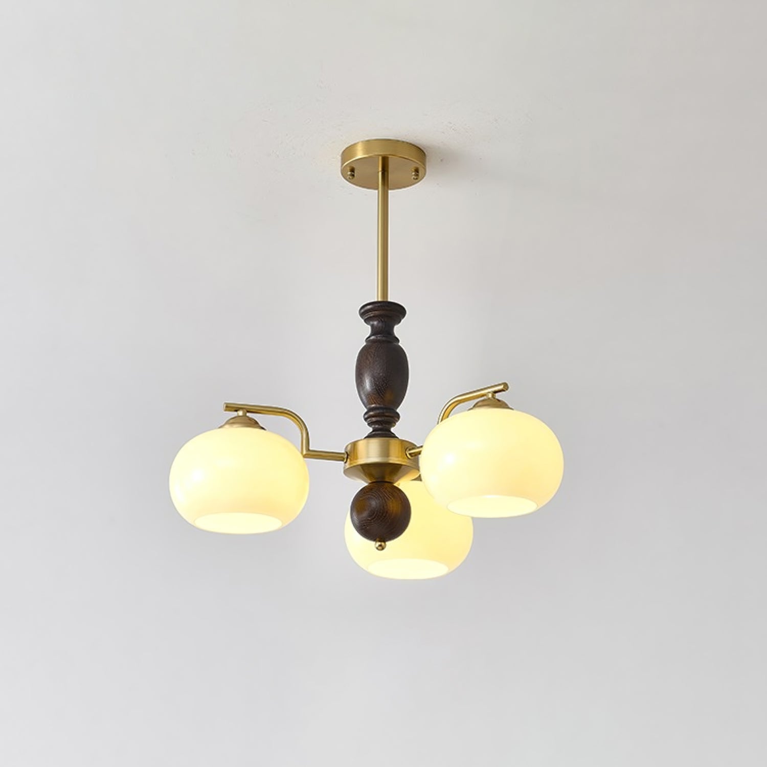Walnut Beige Orb Chandelier 3 heads ∅ 21.7″ x H 13.8″ / Beige & Walnut Color Chandelier