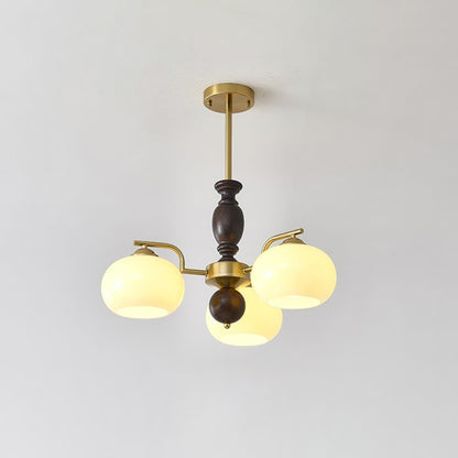 Walnut Beige Orb Chandelier 3 heads ∅ 21.7″ x H 13.8″ / Beige & Walnut Color Chandelier