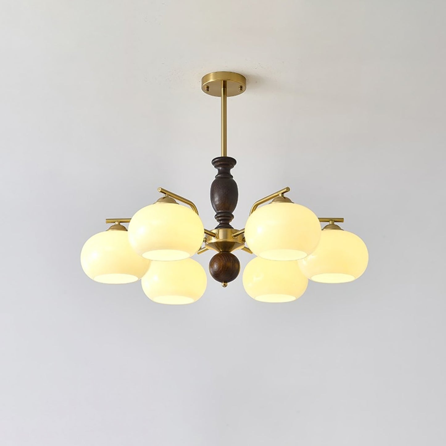 Walnut Beige Orb Chandelier 6 heads ∅ 29.5″ x H 13.8″ / Beige & Walnut Color Chandelier