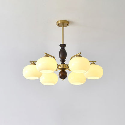 Walnut Beige Orb Chandelier 6 heads ∅ 29.5″ x H 13.8″ / Beige & Walnut Color Chandelier