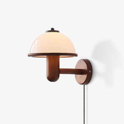 Mushroom Wood Wall Lamp ∅ 7.9″ x H 11″ /Dia 20cm x H 28cm / Dark Oak Color / US Plug Wall lamp