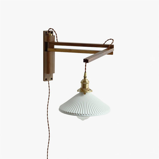 Walnut Telescopic Wall Lamp ∅ 23.2″ x H 9.4″ / L 59cm x H 24cm / Wooden + White / US plug Wall lamp
