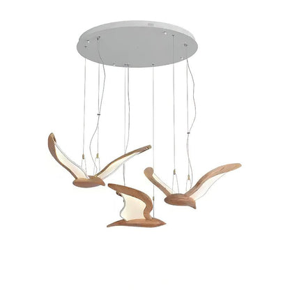 Warbler Chandelier 3 Heads: ∅ 47.2’’ x H 23.6’’ / Wood Color / Warm Light Chandelier