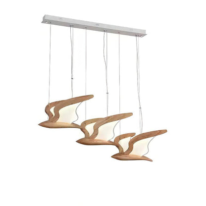Warbler Chandelier 3 Heads: L 39.4’’ x W 23.2’’ x H 21.7’’ / Wood Color / Warm Light Chandelier