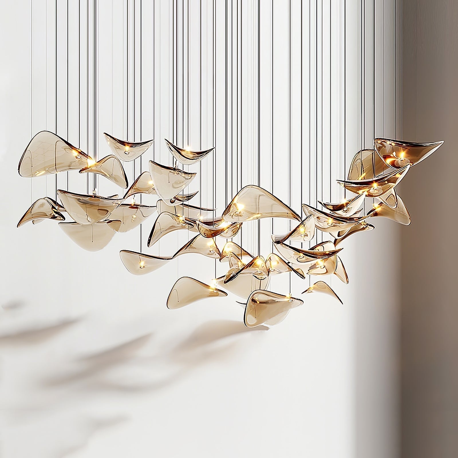 Wave Floating Leaf Chandelier ∅ 47.2″ x 78.7″ / Dia 120cm x 200cm / Amber / Warm Light Chandelier